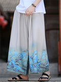 Men's Chinese Vintage Style Ink Landscape Print Loose Fit Wide Leg Pants