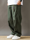 Men Japanese Style Wide Leg Drawstring Elastic Waist Loose Cargo Pants