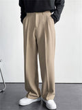 Men Old Money Style Wide Leg Pleated Drape Straight Pants