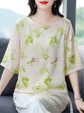 Comfy Elegant Summer Light Colored Flower Print Half Sleeve Shirt For Women