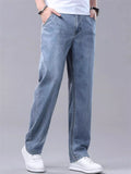 Mens Summer Lyocell Wash Relaxed Fit Straight Leg Denim Jeans