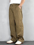 Men Vintage Simple Cotton Elastic Waist Loose Fit Wide Leg Cargo Pants