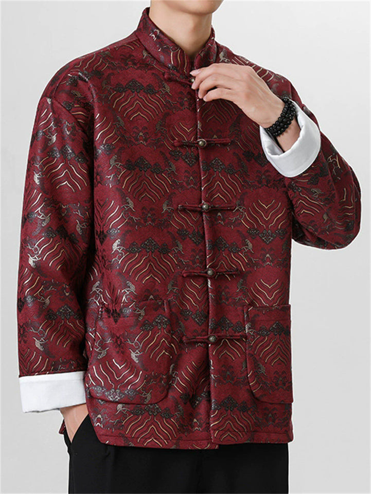 Chinese Style Wave Pattern Stand Collar Button-Up Tang Suit Jackets