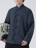 Men's Chinese Style Solid Color Frog Button Stand Collar Shirts