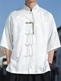 Men's Chinese-style Stand Collar Half Sleeve Bamboo Jacquard Shirt