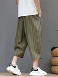 Men Striped Baggy Summer Casual Capri Pants