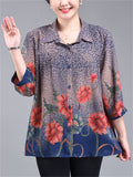Women's Plus Size Casual Summer Flowers Print  3/4 Sleeve Shirt