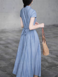 Women's Chinese Style Retro Solid Color Stand Collar Dress