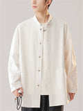 Chinese Style Cotton Metal Frog Button Stand Collar Shirt For Men