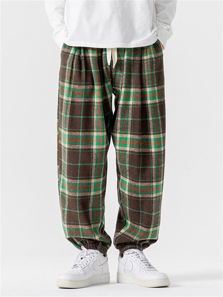 Hongkong Style Warm Woolen Plaid Pants for Winter