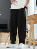 Mens  Summer Linen Loose Fit Drawstring Wide Leg Carrot Pants