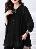 Women's Casual Solid Color Pleated Long Sleeve Shirts