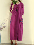 Women's Retro Ethnic Style Flower Embroidery Half Sleeve Long Dress