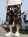 Men's Chinese Style Ancient Aesthetic Patterns Cotton Blend Wide Leg Shorts