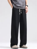 Mens Summer Wide Leg Drawstring Casual Pants Baggy Trousers