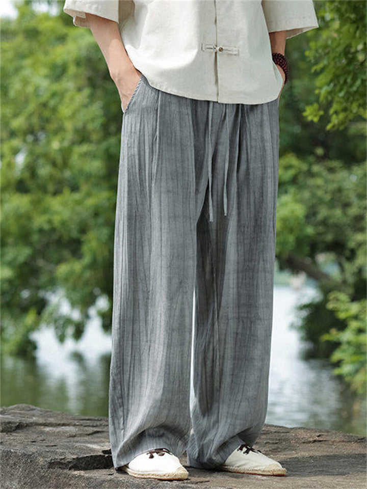 Men's Retro Solid Color Gray Linen Wide Leg Straight Pants