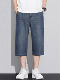 Men's Casual Elastic Waist Thin Ice Silk Cropped Short Denim Pants