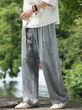 Men's Retro Solid Color Gray Linen Wide Leg Straight Pants