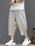 Men Striped Baggy Summer Casual Capri Pants