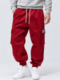Men Fleeced Drawstring Elastic Waist Loose Fit Cargo Joggers Sweatpants