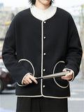 ‌Men's Autumn Lightweight Contrast Trim Pockets Fleece Jackets