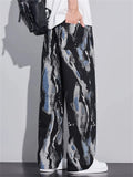 Men Abstract Marble Print Wide Leg Baggy Streetwear Pants
