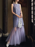 Women's Chinese Style Elegant Bling Texture Mesh Patchwork Dress