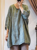 Women's Loose Linen Zen Style Distressed Textured Long Sleeve Shirts