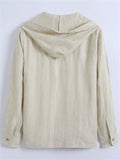 Men's Solid Color Linen Loose Long Sleeve Hooded Shirts