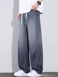 Mens Summer Drawstring Wide Leg Baggy Denim Scimitar Jeans