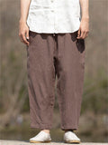 Men's Solid Color Linen Wide Leg Drawstring Cropped Pants