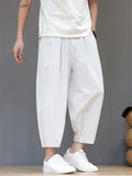 Mens Summer Striped Cotton Linen Loose Baggy Harem Pants