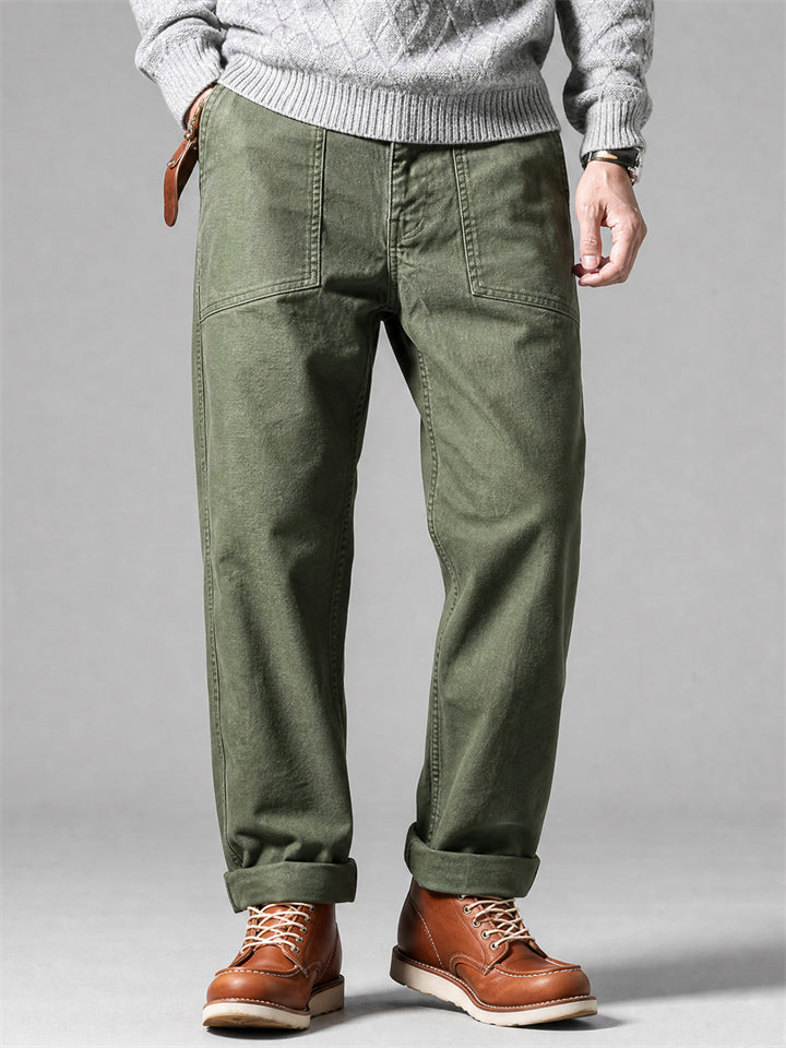 Men Vintage Cotton Military Fatigue Straight Leg Pants