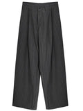 Women's Gray Stripe High-Waist Office Wide Leg Pants