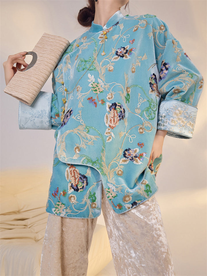 Vintage Chinese Style Floral Embroidered Top for Women