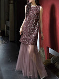 Women's Chinese Style Elegant Bling Texture Mesh Patchwork Dress