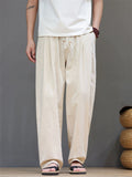 Mens Baggy Cotton Linen Loose Fit Elastic Waist Beach Pants