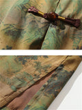 Vintage Shirt with Green Mountain & Chinese Loong Print