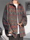 Plus Size Loose Long Sleeve Geometry Print Jackets for Men