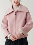 Ladies' Elegant Solid Color Lapel Waist Length Woolen Coats
