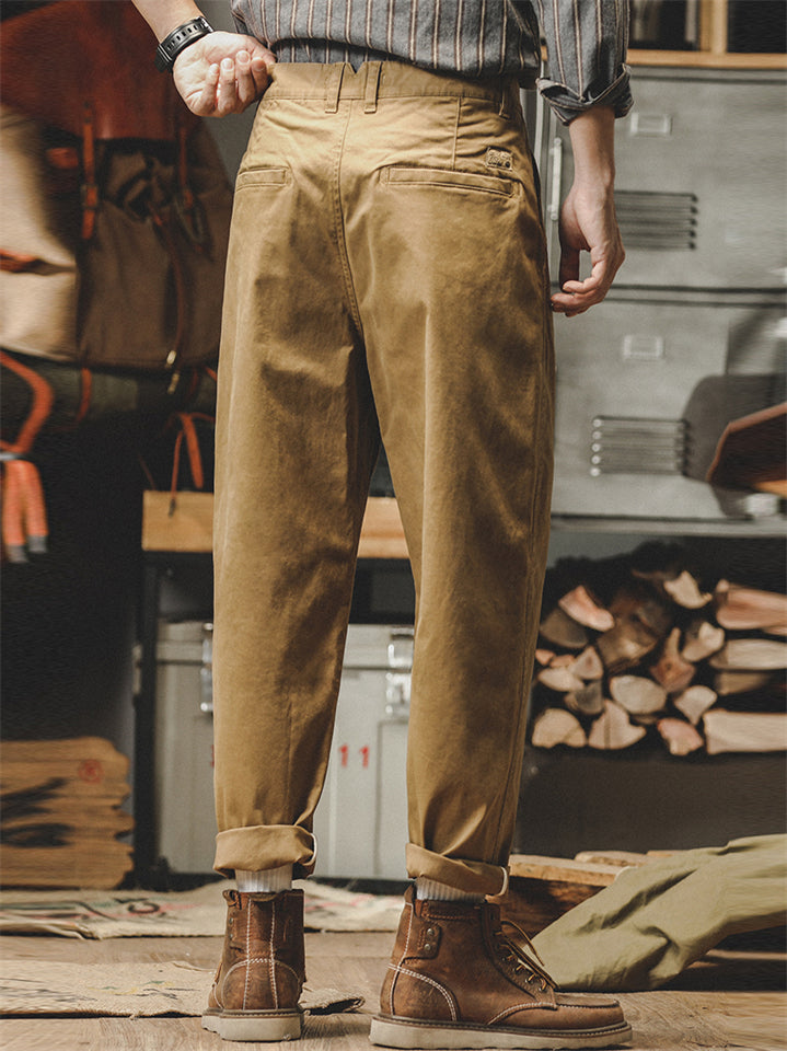 Men Vintage Straight Leg Cotton Twill Chino Work Pants