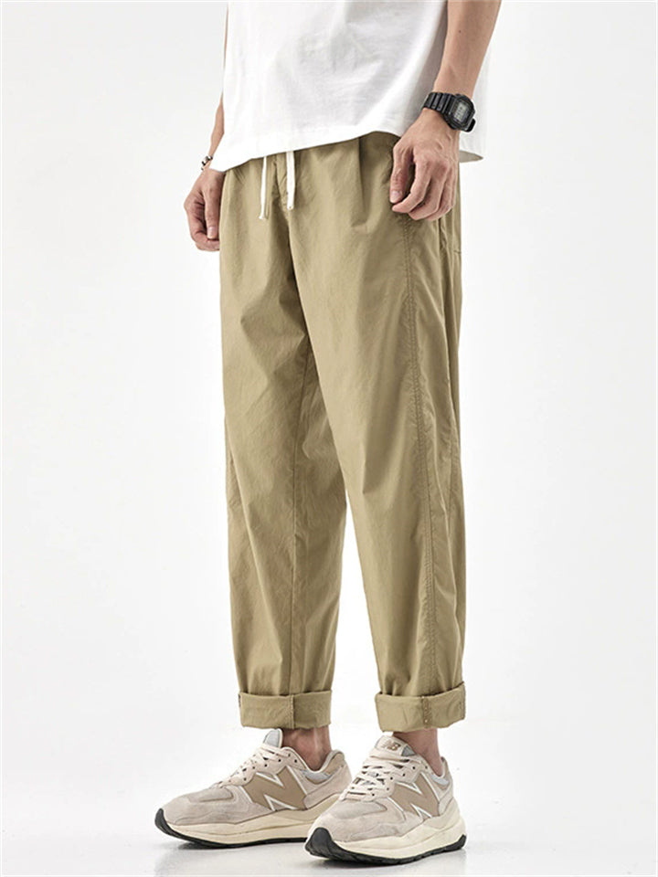 Men Japanese Style Drawstring Relaxed Fit Straight Leg Trousers