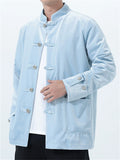 Men's Autumn Velvet Solid Color Stand Collar TangSuit Jackets