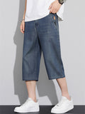 Men's Casual Elastic Waist Thin Ice Silk Cropped Short Denim Pants