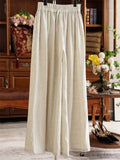 Women's Ethnic Style Embroidery Solid Color Elastic Waist Wide Leg Pants