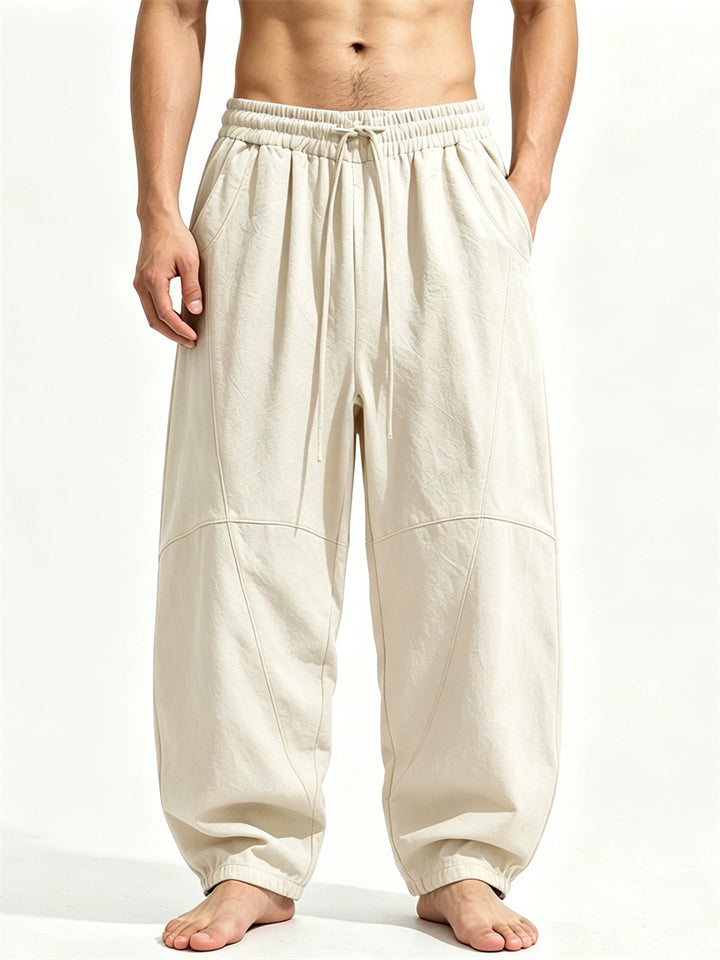 Men Japanese Style Baggy Joggers Wide Leg Drawstring Harem Pants
