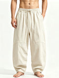Men Japanese Style Baggy Joggers Wide Leg Drawstring Harem Pants
