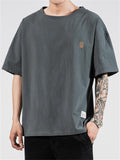 Men's Casual Solid Color Embroidery Loose Short Sleeve T-Shirt