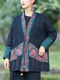 Women's Retro Simple Ethnic Style Patchwork Loose Long Sleeve Coat