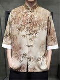 Men's Cool Chinese Style Leaves Print Stand Collar Tang Suit Shirts